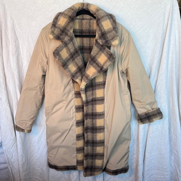 Kendall + Kylie Faux Fur Plaid Teddy Coat L - Picture 4 of 13